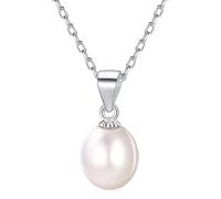 FOCALOOK Colgante de Perlas Redondas para Mujeres Collares Deliciosos Plata de Ley 925 para Muchachas Perlas Naturales Agua Dulce Cadenas Hipoalergénicas de Cuello Colores Platino