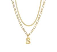 FOCALOOK Colgante Mujer Oro 18K con Letra Inicial S Collar Choker Cadena Plana Serpiente Acero Inoxidable 316L Joyería Simple de Moda Pareja