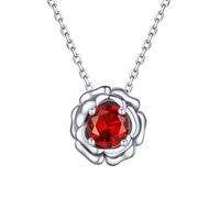 FOCALOOK Colgante Rosa Platino con Piedra de Nacimiento Julio Plata de Ley 925 para Mujeres Circonita Sintético Rubí Rojo Collar Precioso Madre Regalo Delicioso Pareja