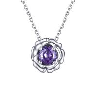FOCALOOK Collar Delicioso Mujer Plata de Ley 925 Colgante Flor Rosa con Piedra Sintética Alejandrita Lila de Junio Chapado en Oro Blanco Regalo Precioso Joyerías Minimalistas de Moda Día Valentín