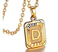 FOCALOOK Collar Letra Inicial D Colgante Cuadrado Geométrico Mujer Cadena Cobre Oro 18K Joyería Moderna Familia Amigo