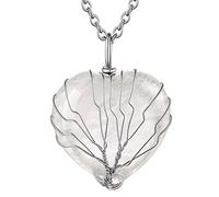 FOCALOOK Collares Mujeres Corazón Piedra de Abril Cuarzo Natural Blanco Colgante Grande con Hilos Arbol de Vida Regalos Preciosos para Familias