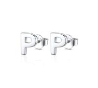 FOCALOOK Letras Primeras 26 Alfabeto P Pendientes Mujer Plata de Ley 925 Joyería Moderna Madre Amiga Chapado en Platino Plateado