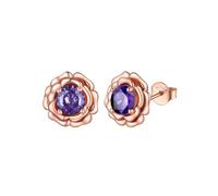 FOCALOOK Pendientes Deliciosos Mujer Plata de Ley 925 Flor Rosa con Piedra Sintética Alejandrita Lila de Junio Chapado en Oro Rosa Regalo Precioso Joyerías Minimalistas de Moda Día Valentín