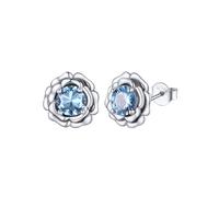 FOCALOOK Pendientes Mujer Plata de Ley 925 Aretes Rosa Platino con Piedra Brillante de Nacimiento Acuamarina Sintético Regalo Cumpleaños Marzo Joyería Preciosa Pareja Madre