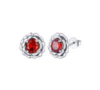 FOCALOOK Pendientes Rosa Platino con Piedra de Nacimiento Julio Plata de Ley 925 para Mujeres Circonita Sintético Rubí Rojo Joyería Preciosa Madre Regalo Delicioso Pareja