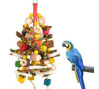 FOCCTS Juguetes para pájaros, juguetes para loros para pájaros grandes, mazorca de maíz natural y lonchas de lufa, juguetes masticables para pájaros, juguete masticable para loros, bloque colgante