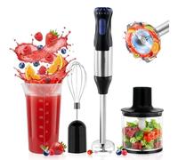 Focenat 1000W Batidora de Mano Multifunción 4 en 1, 5 Velocidades y Modos Turbo, Antisalpicaduras, con Batidor, Picadora de 500 ml, Vaso Medidor de 700 ml, para Carne, Salsas, Papillas y Más