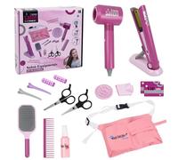Focenat 15 Piezas Set Peluqueria Juguetes Niña, Juego de simulación de peluquería con secador de Pelo, Plancha y Accesorios, Maquillaje Juguete Juego de Simulación Regalo para Niñas 3 4 5 6 7 8 Años