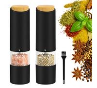 Focenat 2 Paquetes Pimentero electrico,Molinillo Pimienta electrico,Salt and pepper grinder set,Salero y pimentero,Tosquedad Ajustable,Luz LED,Para Barbacoa,Cocina (Negro)