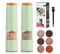Focenat 2 Paquetes Pimentero electrico,Molinillo Pimienta electrico,Salt and pepper grinder set,Salero y pimentero,Tosquedad Ajustable,Luz LED,Para Barbacoa,Cocina (Verde)
