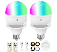 Focenat 2 Pieza Bombillas Colores RGB LED,Bombilla recargable con mando a distancia,Bombilla Regulable Cambio de Color con temporización,E27 Luz de emergencia con imán,Per camping al aire libre