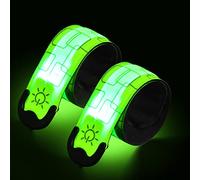 Focenat 2 Piezas Brazalete LED Recargable, Banda Reflectante Running con 3 Modos de iluminación Alta Visibilidad, Brazalete Reflectante para Correr, Senderismo y Ciclismo (Verde)