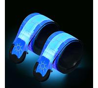 Focenat 2 Piezas Brazalete LED Recargable, Banda Reflectante Running con 3 Modos de iluminación Alta Visibilidad, Brazalete Reflectante para Correr, Senderismo y Ciclismo (Azul)