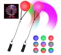 Focenat 2 Piezas LED POI Balls,Bolas de Malabares Luminosa,Bolas de Malabares LED,Bolas de Malabares POI con Colores Arcoíris y Efecto Estroboscópico,para Bailar,Playa,Espectáculo de Luces,Rave