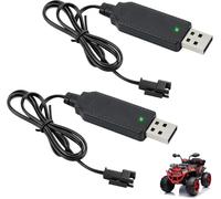 Focenat 2X Cargador USB 3.7V de Batería Lipo RC, Cable de Carga 60cm | Cable de carga USB conector SM-2P para coche teledirigido y juguete, Adaptador 2S XH-3P seguro y rápido