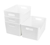 Focenat 4 Piezas Cajas Organizadoras de Plastico, Cestas Almacenaje, Cajas Almacenaje con Asa, Cajas Ordenacion Plastico para Cocina, Baño, Oficina, Escritorio, Cosmético, 25 x 17 x 13.5 cm, Blanco