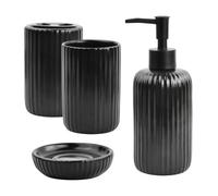 Focenat 4PCS Juego de Accesorios de baño Cerámico, Soporte para Cepillo de Dientes con Dispensador de jabón, Jabonera, Organizador Decorativo para encimera, Juego de jabonera y portacepillos (Negro)