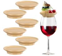 Focenat 6 Piezas Adorno para Copas de Vino en Bambú, Tapas de Charcutería para Copas de Vino, Cubiertas de Madera para Aperitivos, Postres y Snacks, Accesorios para Hogar, Restaurantes y Fiestas