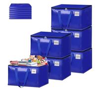 Focenat 93L Bolsas Mudanza, 6 Piezas Bolsas de Mudanza con Cremallera y Asa, Impermeable Grande Bolsa de Almacenamiento, Organizador de Ropa, Bolsa Extra Grande para Mudanza y Viaje (Azul)