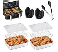 Focenat Accesorios freidora de aire 316 Inoxidable para AF400EU/AF500EU | Recipiente air fryer, con 2 Tapa, 2 Rejilla, 2 Guantes de Silicona y Pinza, Compatible con Ninja AF451EU/DZ400EU