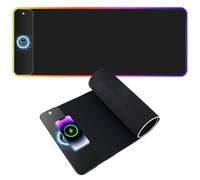 Focenat Alfombrillas de Ratón Grande, Alfombrilla Ratón Gaming RGB con 15W Carga Inalámbrica, 800x300 MM, 10 Modos Iluminación LED, Alfombrilla Gaming para Gamers, PC y Portátil, Negro
