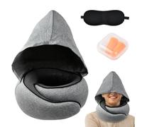 Focenat Almohada de Viaje para Cuello con Capucha, Máscara de Ojos, Tapones, Cojin de Viaje Cuello, Almohada Cuello Viscoelastica de Espuma Memoria para Oficina Avión Tren Coche