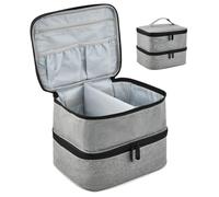 Focenat Bolsa de Almacenamiento de Esmalte de uñas de Doble Capa, Bolsa De Maquillaje, Doble Capa Organizador De Esmalte De Uñas con Capacidad para 30 Botellas Y Una Lámpara De Uñas (Gris)