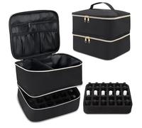 Focenat Bolsa de Almacenamiento de Esmalte de uñas de Doble Capa, Bolsa De Maquillaje, Doble Capa Organizador De Esmalte De Uñas con Capacidad para 30 Botellas Y Una Lámpara De Uñas (Negro)