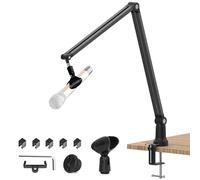 Focenat Brazo de Micrófono, Soporte de Micrófono Ajustable, con Clip de Micrófono, Pie de Microfono de Mesa, Adaptador de 3/8" 5/8", Compatible con Blue Yeti y Otros Micrófonos