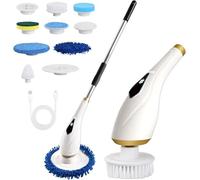 Focenat Cepillo de Limpieza Electrico, Cepillo Limpieza Hogar, Cepillos Electrico Limpiezas Kit con Mango Ajustable, Cepillos de Limpiezas Giratorio para Baño,Cocina,Coche, 8 Cabezas de Cepillo