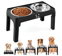 Focenat Comedero Perro Elevado de 5 Alturas Ajustables, con 2 Cuencos de Acero Inoxidable de 1,5L, Antideslizante y Plegable, Comederos Elevados para Perros Pequeños, Medianos y Grandes (Negro)