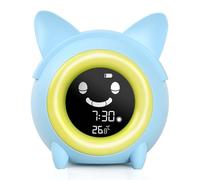 Focenat Despertador Infantil Reloj Despertador Digital con 3 Niveles de Brillo Ajustables 5 Colores de Luz 2 Grupos de Alarmas, Recargable Toddler Sleep Training Clock para Niñas y Niños - Gato
