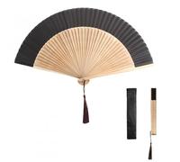 Focenat Estilo Chino Abanico Plegable de Bambú y Seda, 21 cm, Negro, Perfecto para Fiestas, Festival, Boda, Regalos, Baile y Decoración