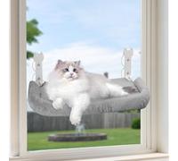 Focenat Hamaca para gatos, 60 x 30 cm, plegable con ventosas, cojín de felpa lavable, soporta hasta 25 kg, color gris