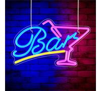 Focenat Insegna Neon Bar LED, Panel Acrílico 38x23cm con Cadena y Gancho Adhesivo, USB Luci Con Ajuste de Brillo, Decoración de pared Bar Pub Club Restaurante Hogar