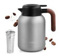 Focenat Jarra Térmica 1.5 litros de Acero Inoxidable 316, 24h de Calor Jarra Cafe, Jarra Termo Retención de frío y calor, Tetera con Aislamiento al vacío, Termo Grande Para Café Té Agua
