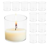 Focenat Juego de 12 Portavelas de Plástico, 6cm H x Ø6cm Vasos de Plástico para Velas, Portavelas Cilindricos Transparente, Porta Velas Decorativas para Boda, Fiesta de Cumpleaños, Decoración De Hogar