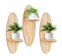 Focenat Juego de 3 Estanterías Flotantes Ovaladas de Madera para Pared, Estante Colgante Decorativo para Plantas Pequeñas, Flores y Decoración, Baldas de Madera para Salón, Dormitorio y Entrada