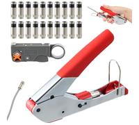 Focenat Juego de Engarzadores Pelacables,Juego de alicates para engarzar,Juego de Alicates Pelacables y Engarzadores,con 20 conectores F de compresión,para cables coaxiales y cables de datos