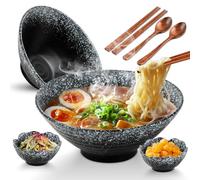 Focenat Juego Japonés de Vajilla, 2 Juegos Ramen Bowl de Cerámica,con Palillos, Cucharas y Condimento Plato, Tazones de Sopa de Fideos Japoneses, para Fideos, Ensalada de Frutas, Verduras
