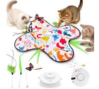 Focenat Juguete Interactivo para Gatos de apartamento, Juguete para Gatos Interactivos con Móviles Plumas Teaser y Mariposa Revoloteando, Juguete de Ejercicio Recargable para Gatitos de Interior