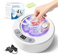 Focenat Limpiador Ultrasonidos 49000Hz con Lampara UV, 5 Modos Ultrasonidos Limpieza, Limpieza Dental Ultrasonidos, Ultrasonic Cleaner Portatil para Dentaduras Ferula Dental Retainer Aligner Joyas