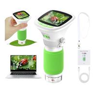 Focenat Microscopio para Niños, Mini Microscopio Digital Portátil con Pantalla IPS de 2,4", 200X/1000X Zoom, Cámara 2MP, Grabación Foto/Vídeo, Compatible con Tarjeta TF y Conexión PC