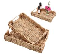 Focenat Pack 2 Bandeja de Ratán Natural,Bandejas De Mimbre Tejidas A Mano,Bandeja de Cesta Tejida Decorativa,Bandeja De Servicio Tejida De Ratán,Bandeja de Almacenamiento,para Bebida,Desayuno,té,Vela