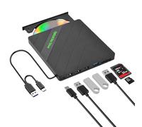 Focenat Plug&Play Grabadora CD DVD Externa,Grabadora de CD portátil USB,Quemador Externo portátil con Lector de Tarjetas SD/TF,Unidad Externa portátil Delgada,para PC,Portátil,Escritorio
