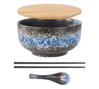 Focenat Ramen Bowl De Cerámica, 1500ML Ensaladera grande, Tazón de Ramen Japonés con Palillos y Cuchara, Cuencos de Cereales, Cuencos de Sopa, Juego de Tazones de Cerámica para Desayuno, Pasta