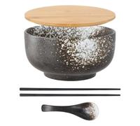 Focenat Ramen Bowl De Cerámica, 1500ML Ensaladera grande, Tazón de Ramen Japonés con Palillos y Cuchara, Cuencos de Cereales, Cuencos de Sopa, Juego de Tazones de Cerámica para Desayuno (Blanco)