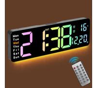 Focenat Reloj de Pared Digital Grande,Reloj Despertador Digital con Control Remoto,LED Pantalla Reloj Alarma Inteligente 12/24 Horas,Adecuado para decoración de Sala de Estar,Dormitorio y Oficina