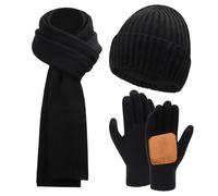 Focenat Set de Bufanda Gorro y Guantes para Hombre, Guantes de Pantalla Táctil, Cálido Gorro de Punto, Bufanda Invierno Larga, 3 en 1 Set de Invierno Cálido para Ski Ciclismo Escalada Aire Libre